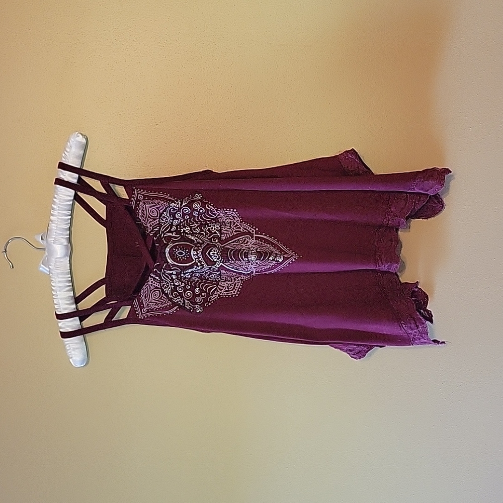 Elephant Tank Top spaghetti straps Maroon Small mandala design